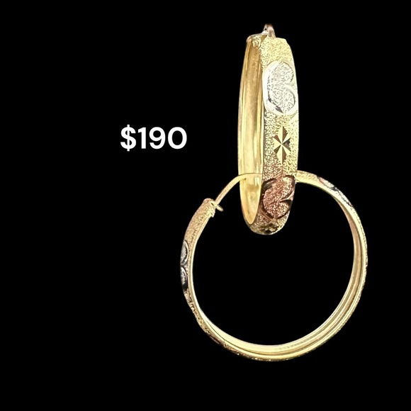 Intricate Gold and Silver Engraved Hoop Earrings